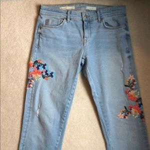 Pilcro and the Letterpress Light Blue Jeans with Multicolor Floral Embroidery